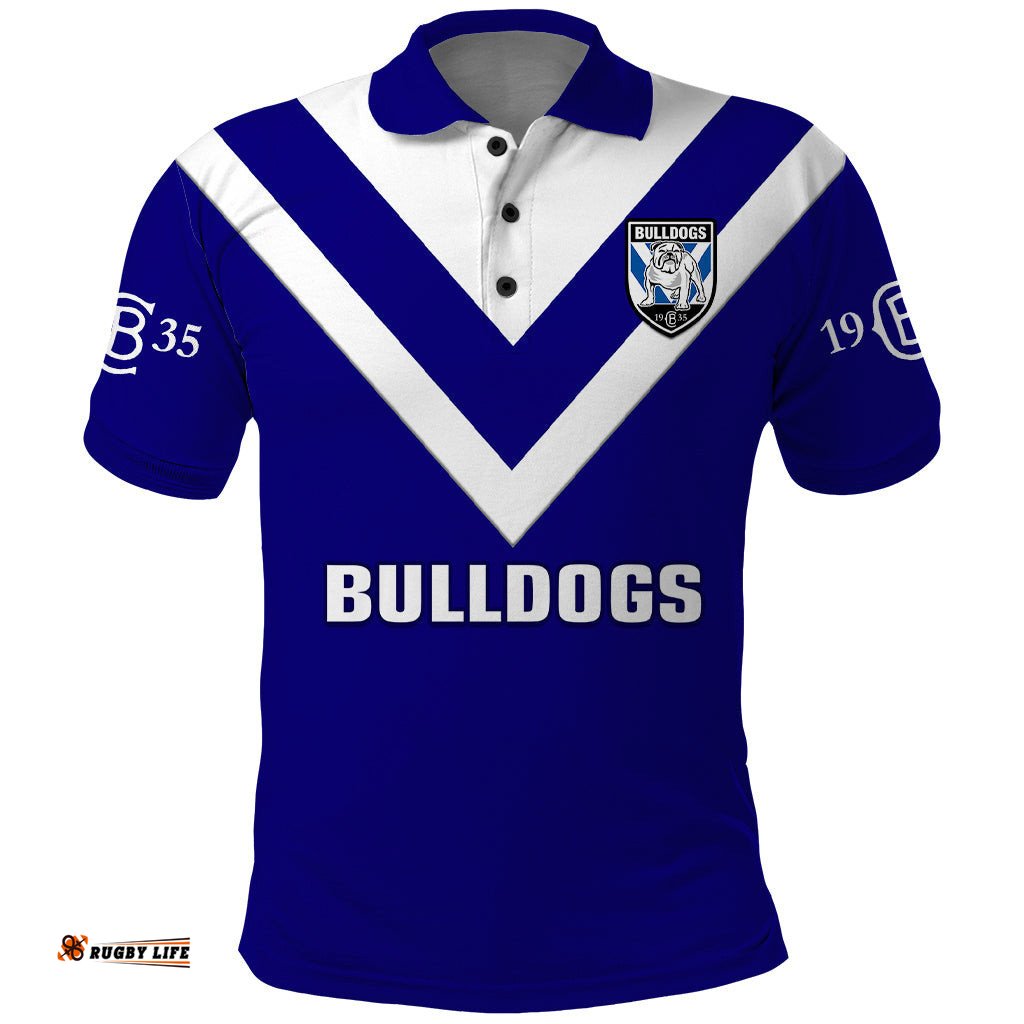 Custom Text And Number Bulldogs Rugby 2023 Polo Shirt Canterbury Bankstown Go Dogs