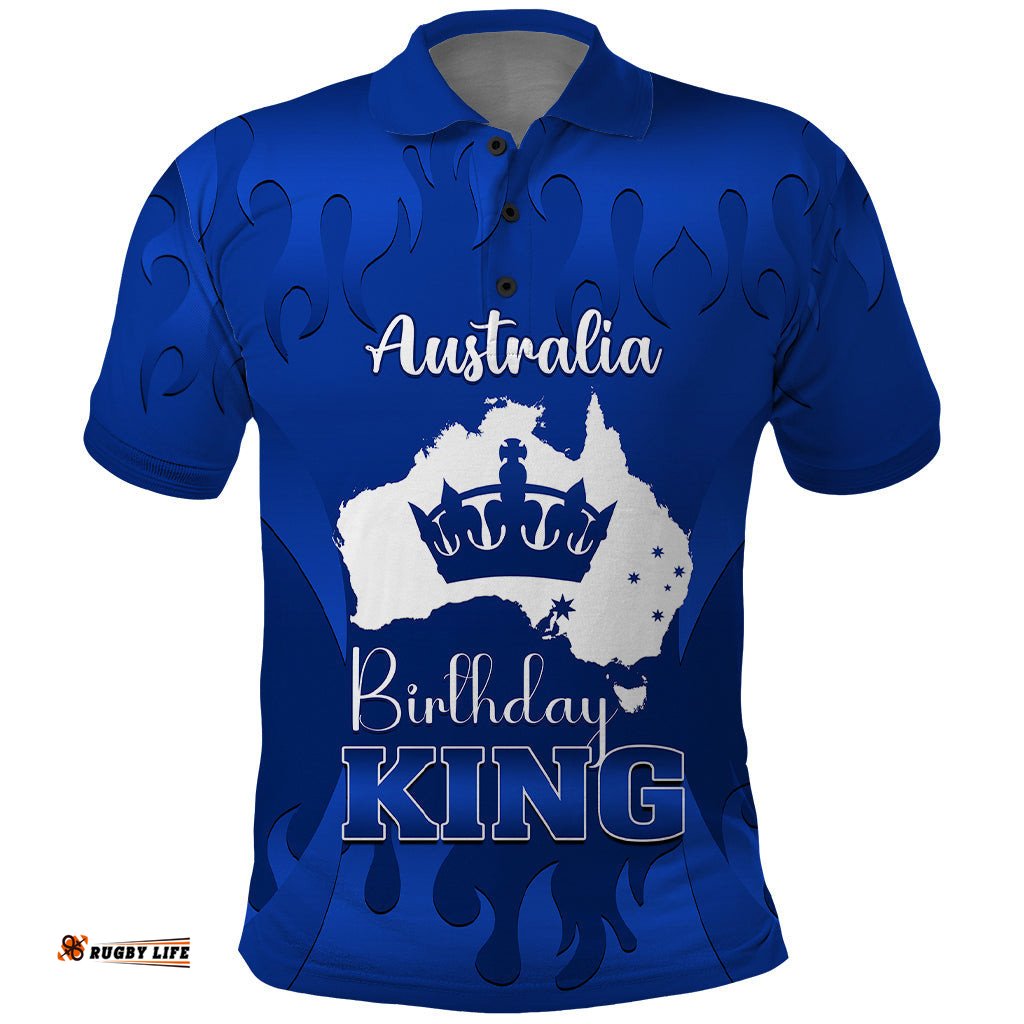 Personalised Australia King Birthday Polo Shirt Australian Map With Crown Blue Version