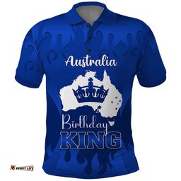 Personalised Australia King Birthday Polo Shirt Australian Map With Crown Blue Version