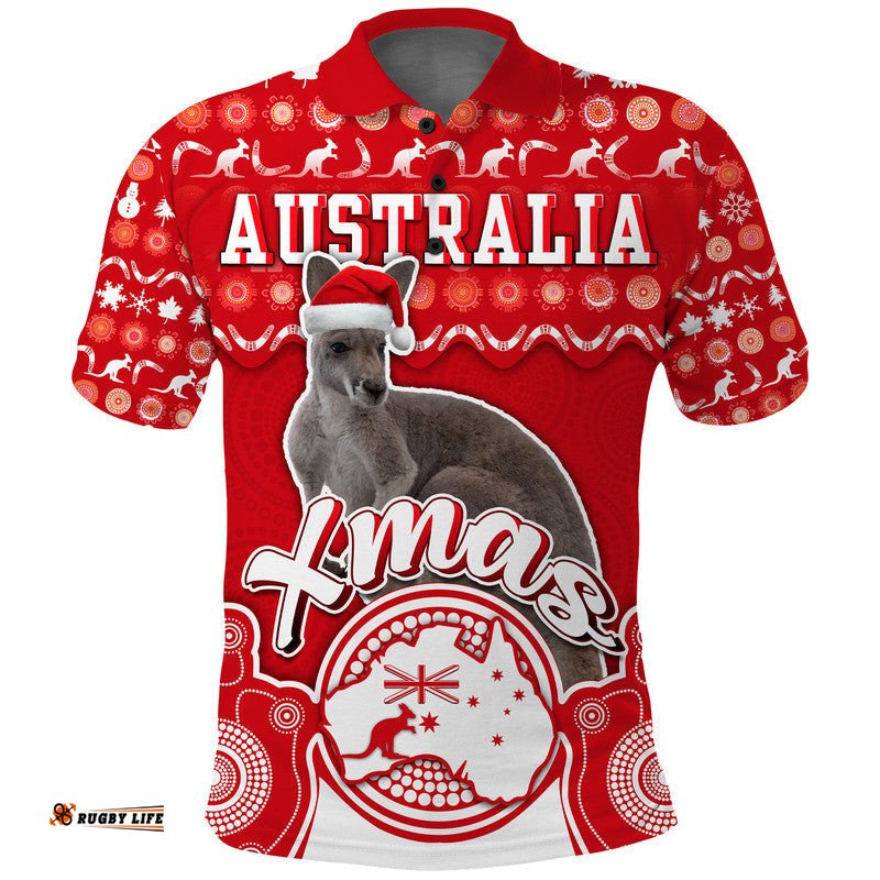 Australian Kangaroo Christmas Vibe With Aboriginal Dot Painting Style Polo Shirt  Amazing Aussie