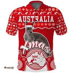 Australian Kangaroo Christmas Vibe With Aboriginal Dot Painting Style Polo Shirt  Amazing Aussie