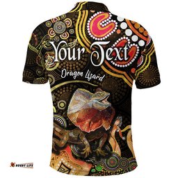 Custom Personalised Australian Astrology Polo Shirt Leo Dragon Lizard Zodiac Aboriginal Vibes - Gold Amazing Aussie