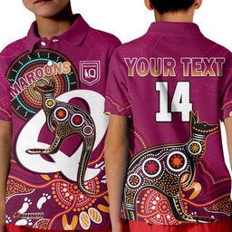 Custom Text And Number Maroons Rugby Polo Shirt Queensland Kangaroo Aboriginal Dot Paintings Amazing Aussie