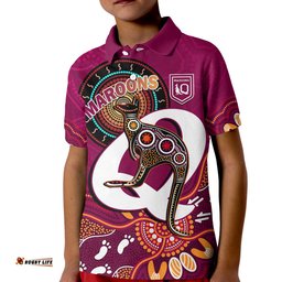 Custom Text And Number Maroons Rugby Polo Shirt Queensland Kangaroo Aboriginal Dot Paintings Amazing Aussie