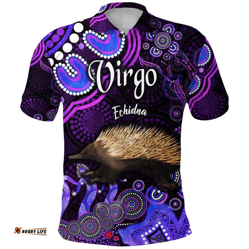 Australian Astrology Polo Shirt Virgo Echidna Zodiac Aboriginal Vibes - Purple Amazing Aussie