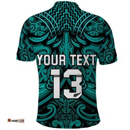 Custom Text and Number New Zealand Silver Fern Rugby Polo Shirt All Black Turquoise NZ Maori Pattern Amazing Aussie