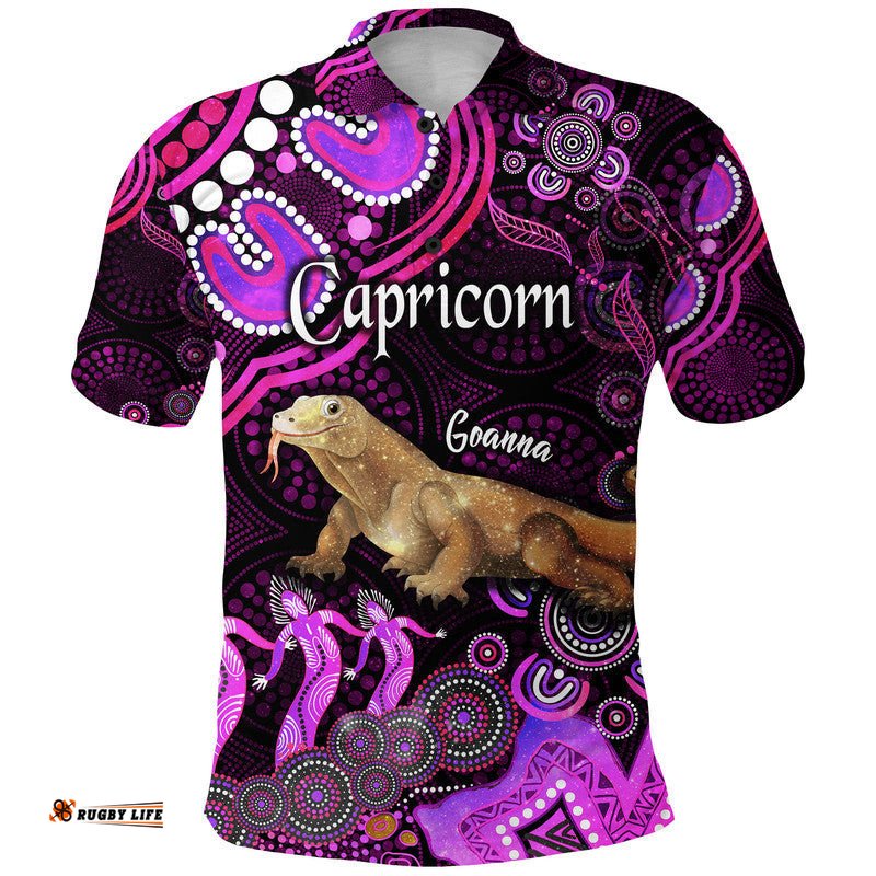 Australian Astrology Polo Shirt Capricorn Goanna Zodiac Aboriginal Vibes - Pink Amazing Aussie