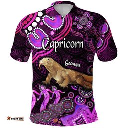 Australian Astrology Polo Shirt Capricorn Goanna Zodiac Aboriginal Vibes - Pink Amazing Aussie