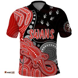 Personalised NAIDOC Week 2023 AFL Swans Polo Shirt Aboriginal Dot Art Lizard Mix Boomerang