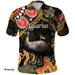 Custom Personalised Australian Astrology Polo Shirt Aquarius Emu Glider Zodiac Aboriginal Vibes - Gold Amazing Aussie