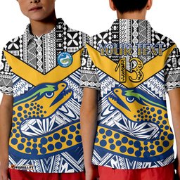 Custom Text and Number Eels Rugby Polo Shirt Polynesian Tapa Pattern Premiers Amazing Aussie
