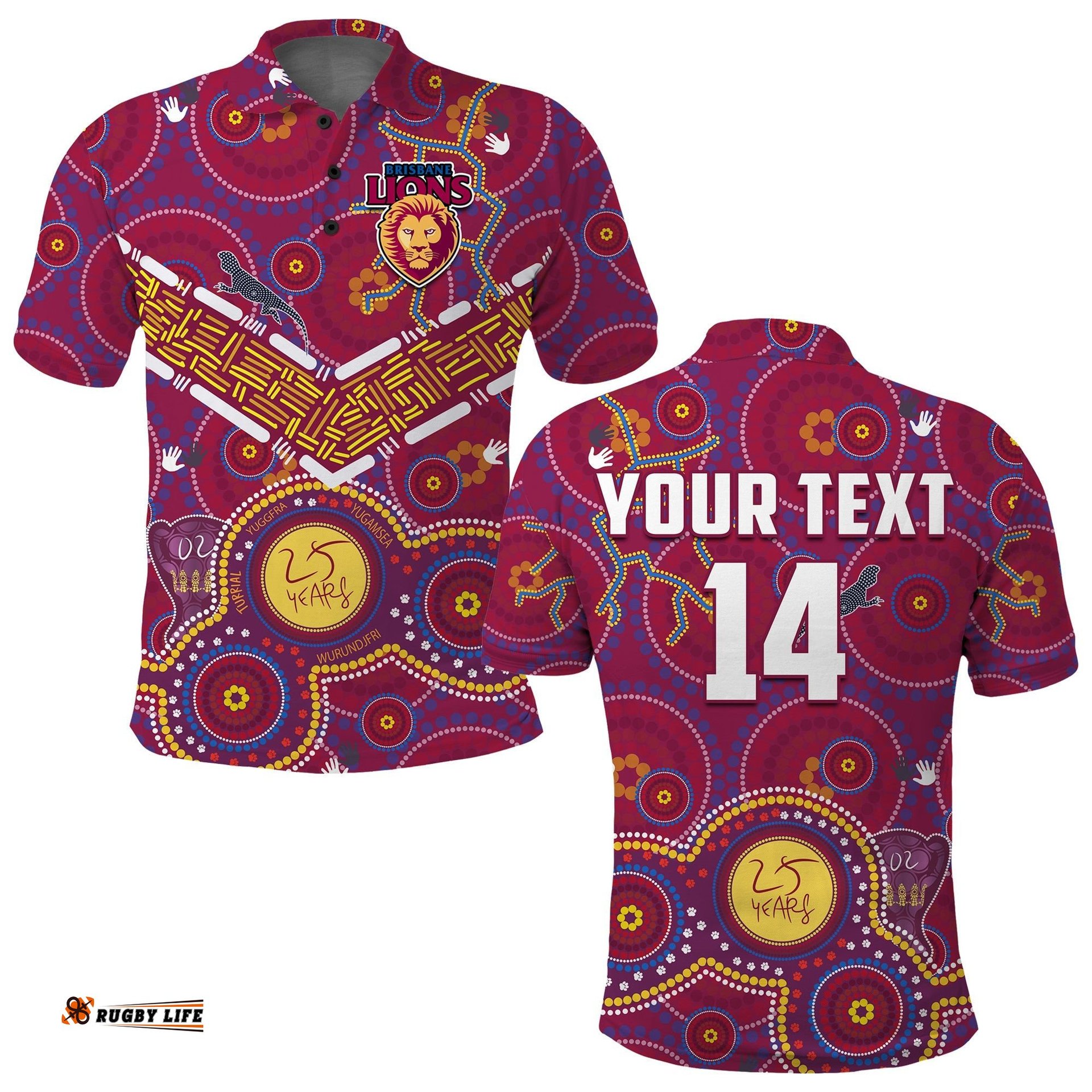 Custom Text And Number Brisbane Football Polo Shirt Indigenous Pattern Go Lions Unique Version Amazing Aussie