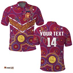 Custom Text And Number Brisbane Football Polo Shirt Indigenous Pattern Go Lions Unique Version Amazing Aussie