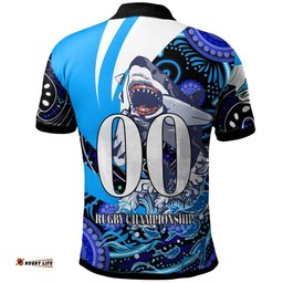 Sharks Rugby Polo Shirt - Custom Angry Sharks Rugby Team with Aboriginal Dot Painting Player And Number Polo Shirt Amazing Aussie