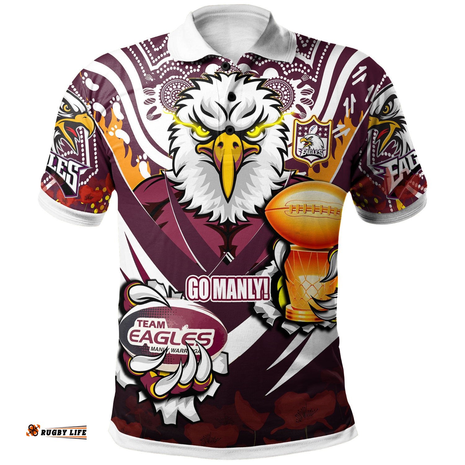 Sea Eagles Premierships Rugby Polo Shirt - Custom "Go Manly!" Champion Claw Scratch Aboriginal Culture Polo Shirt Amazing Aussie