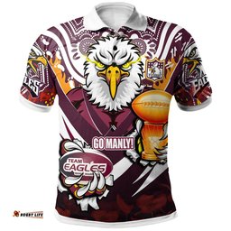 Sea Eagles Premierships Rugby Polo Shirt - Custom "Go Manly!" Champion Claw Scratch Aboriginal Culture Polo Shirt Amazing Aussie