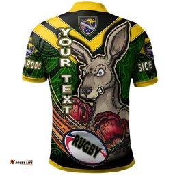 Kangaroos Rugby Polo Shirt - Custom Kangaroo Rugby League Sport Style Aboriginal Culture Personalised Player And Number Polo Shirt Amazing Aussie