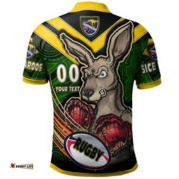 Kangaroos Rugby Polo Shirt - Custom Kangaroo Rugby League Sport Style Aboriginal Culture Personalised Player And Number Polo Shirt Amazing Aussie