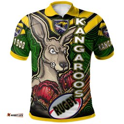 Kangaroos Rugby Polo Shirt - Custom Kangaroo Rugby League Sport Style Aboriginal Culture Personalised Player And Number Polo Shirt Amazing Aussie