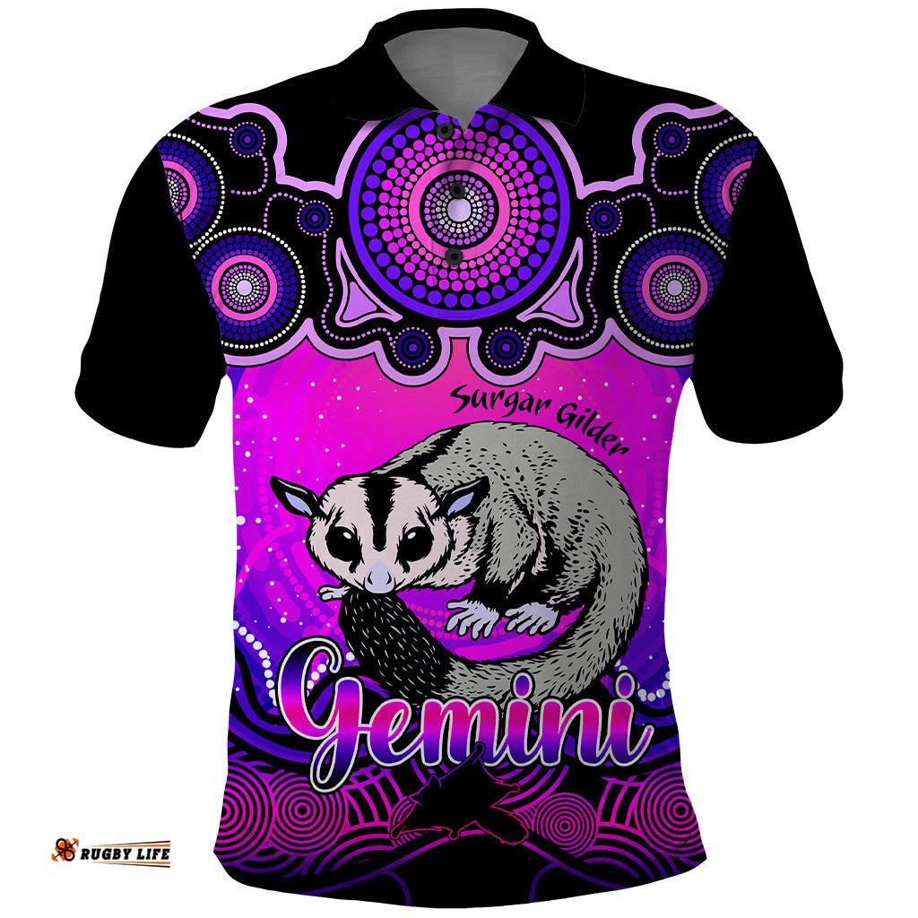 Personalised Australia Gemini Sugar Gilder Zodiac Polo Shirt Auz Astrology Aboriginal - Magenta