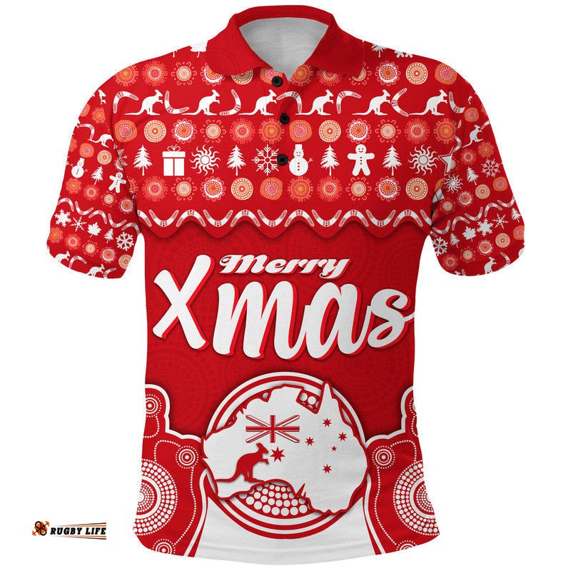 Custom Personalised Australia Christmas Vibe With Symbol Aboriginal Dot Painting Style Polo Shirt  Amazing Aussie