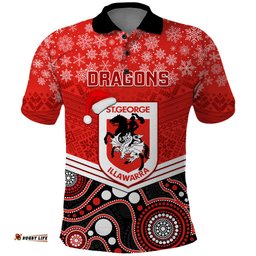 Custom Dragons Rugby Christmas Polo Shirt Merry Xmas 2023 Mix Aboriginal Art