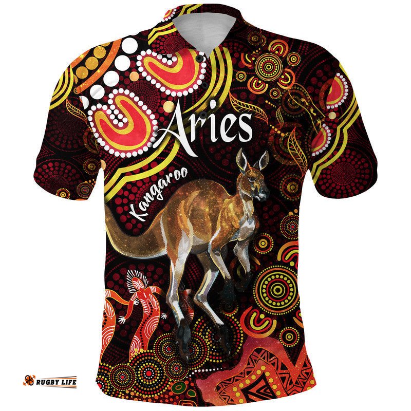 Custom Personalised Australian Astrology Polo Shirt Aries Kangaroo Zodiac Aboriginal Vibes - Red Amazing Aussie