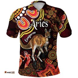 Custom Personalised Australian Astrology Polo Shirt Aries Kangaroo Zodiac Aboriginal Vibes - Red Amazing Aussie
