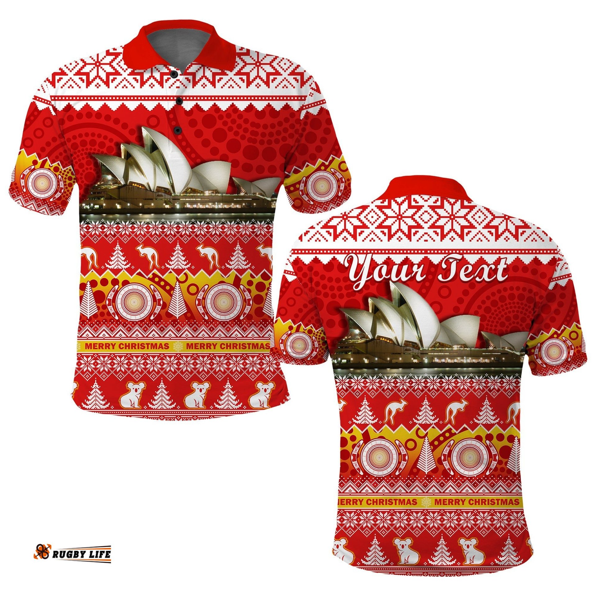 Custom Personalised Australia Polo Shirt Sydney Opera House Aboriginal Art Merry Christmas Amazing Aussie