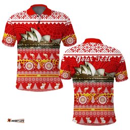 Custom Personalised Australia Polo Shirt Sydney Opera House Aboriginal Art Merry Christmas Amazing Aussie