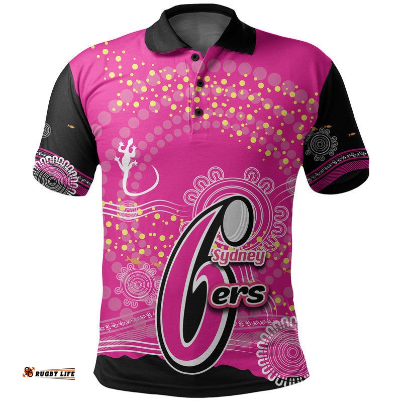 Custom Personalised And Number Sydney Sixers Polo shirt Cricket Aboriginal Vibe Amazing Aussie