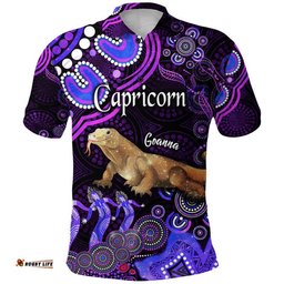 Custom Personalised Australian Astrology Polo Shirt Capricorn Goanna Zodiac Aboriginal Vibes - Purple Amazing Aussie