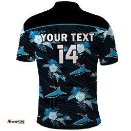 Custom Text And Number Sharks Rugby Polo Shirt Polynesian Tribal Mix Tropical Hawaiian Style