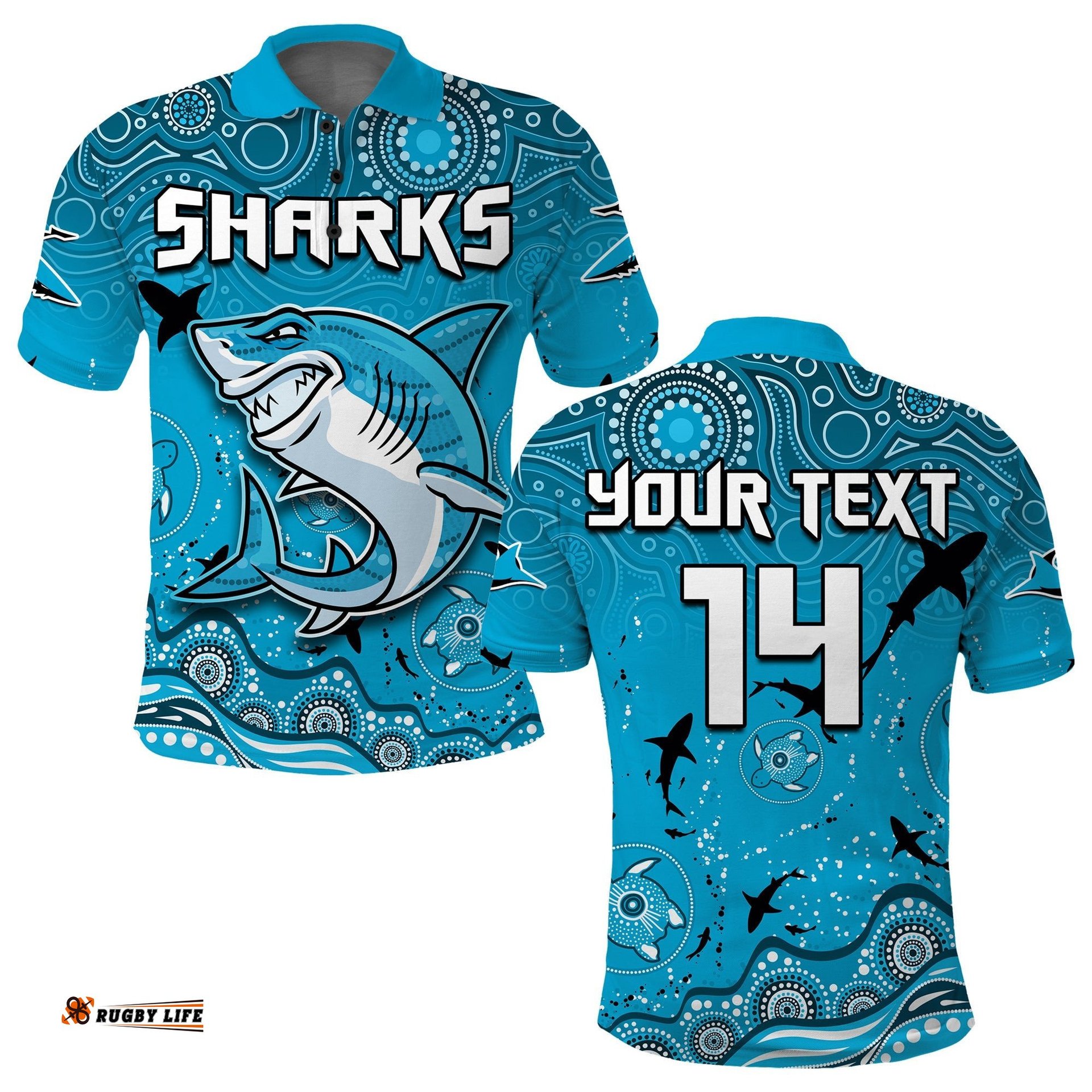 Custom Text And Number Sharks Rugby Polo Shirt Go Sharkies Aboriginal Special Version Amazing Aussie