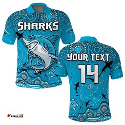 Custom Text And Number Sharks Rugby Polo Shirt Go Sharkies Aboriginal Special Version Amazing Aussie