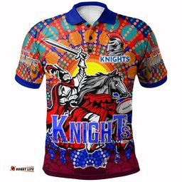 Knights Rugby Polo shirt - Custom Indigenous Knights With Rugby Ball And Sun Watercolor Dot Painting Polo shirt Amazing Aussie