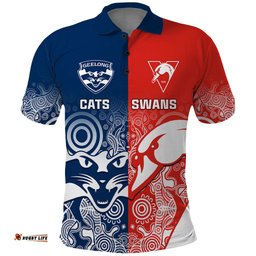 Personalised Swans And Cats Football Polo Shirt Sydney Mix Geelong Indigenous
