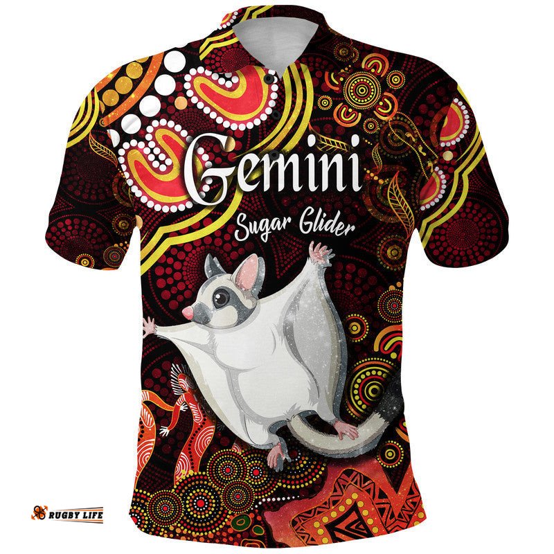 Custom Personalised Australian Astrology Polo Shirt Gemini Sugar Glider Zodiac Aboriginal Vibes - Red Amazing Aussie