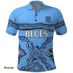 Custom Text And Number NSW Blues Rugby Polo Shirt New South Wales Aboriginal Origin