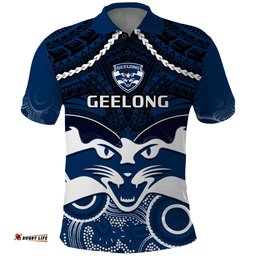 Geelong Football Polo Shirt Go Cats Aboriginal Mix Polynesian Pattern