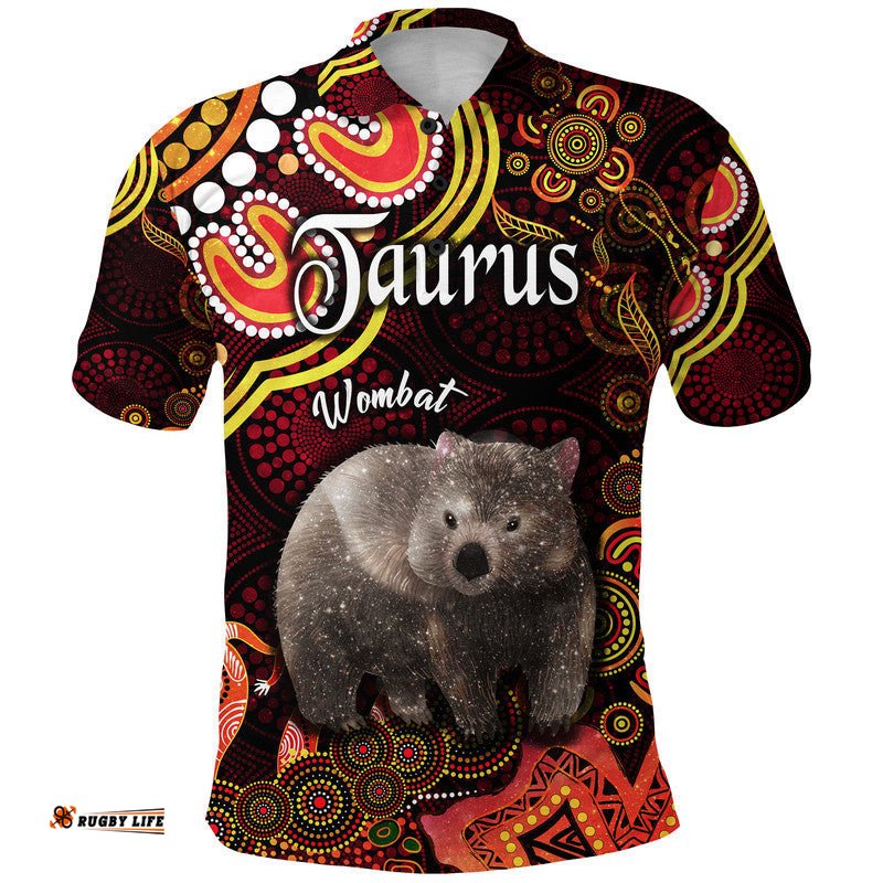 Australian Astrology Polo Shirt Taurus Wombat Zodiac Aboriginal Vibes - Red Amazing Aussie
