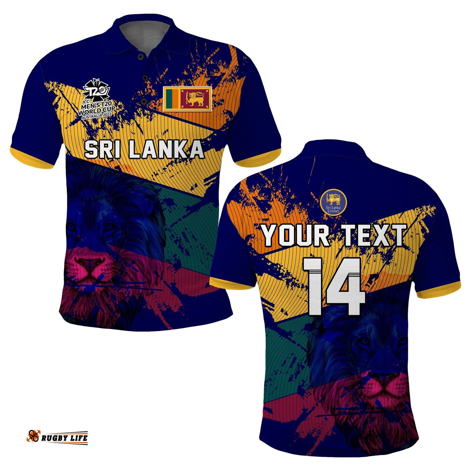 Custom Text And Number Sri Lanka Cricket Polo Shirt The Lions Mens T20 World Cup Amazing Aussie