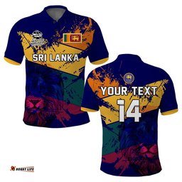 Custom Text And Number Sri Lanka Cricket Polo Shirt The Lions Mens T20 World Cup Amazing Aussie