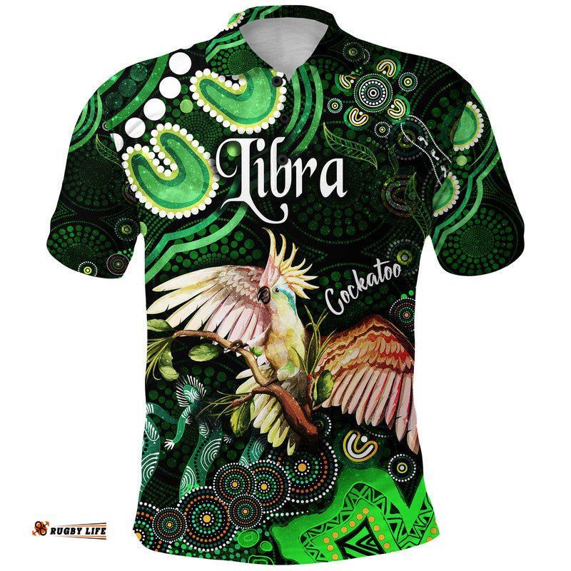 Australian Astrology Polo Shirt Libra Cockatoo Glider Zodiac Aboriginal Vibes - Green Amazing Aussie