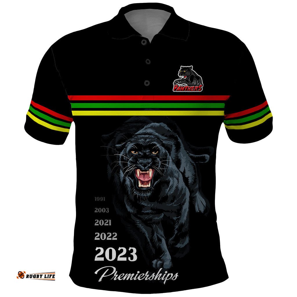 Panther Premierships Polo Shirt Go Champions 2023 Black Simple Style