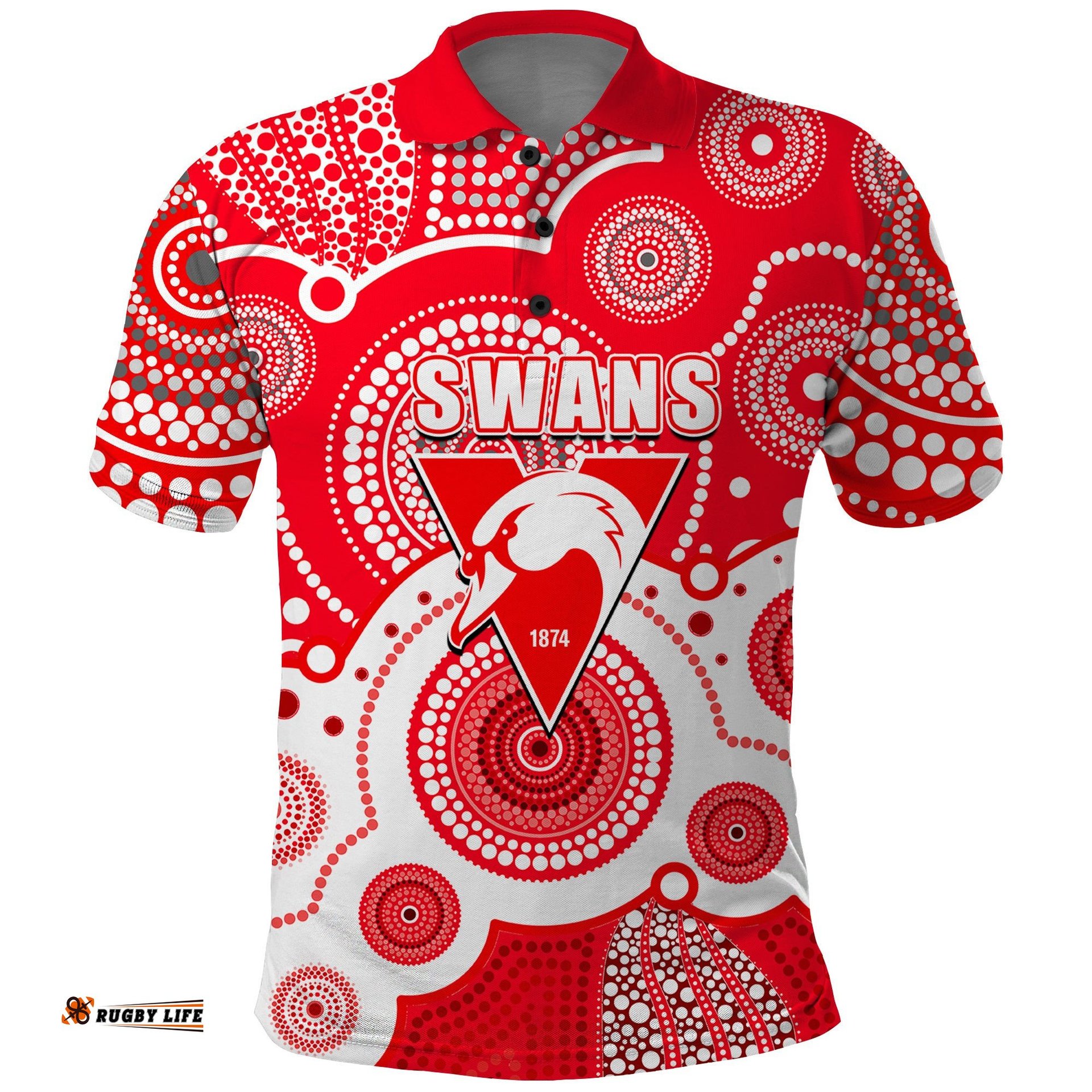 Custom Personalised And Number Swans AFL Polo Shirt Aboriginal Patterns Amazing Aussie