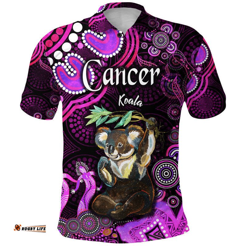 Australian Astrology Polo Shirt Cancer Koala Zodiac Aboriginal Vibes - Pink Amazing Aussie