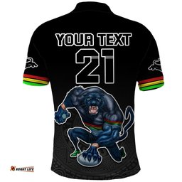Custom Panthers Premier 2023 Polo Shirt Mascot with NRL Trophy Black Version