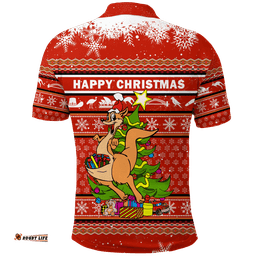 Australia Christmas Kangaroo Aboriginal Pattern Polo Shirt