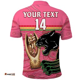 Custom Text And Number Panthers Rugby Polo Shirt The Riff 2022 Premiers Aboriginal Pink Amazing Aussie